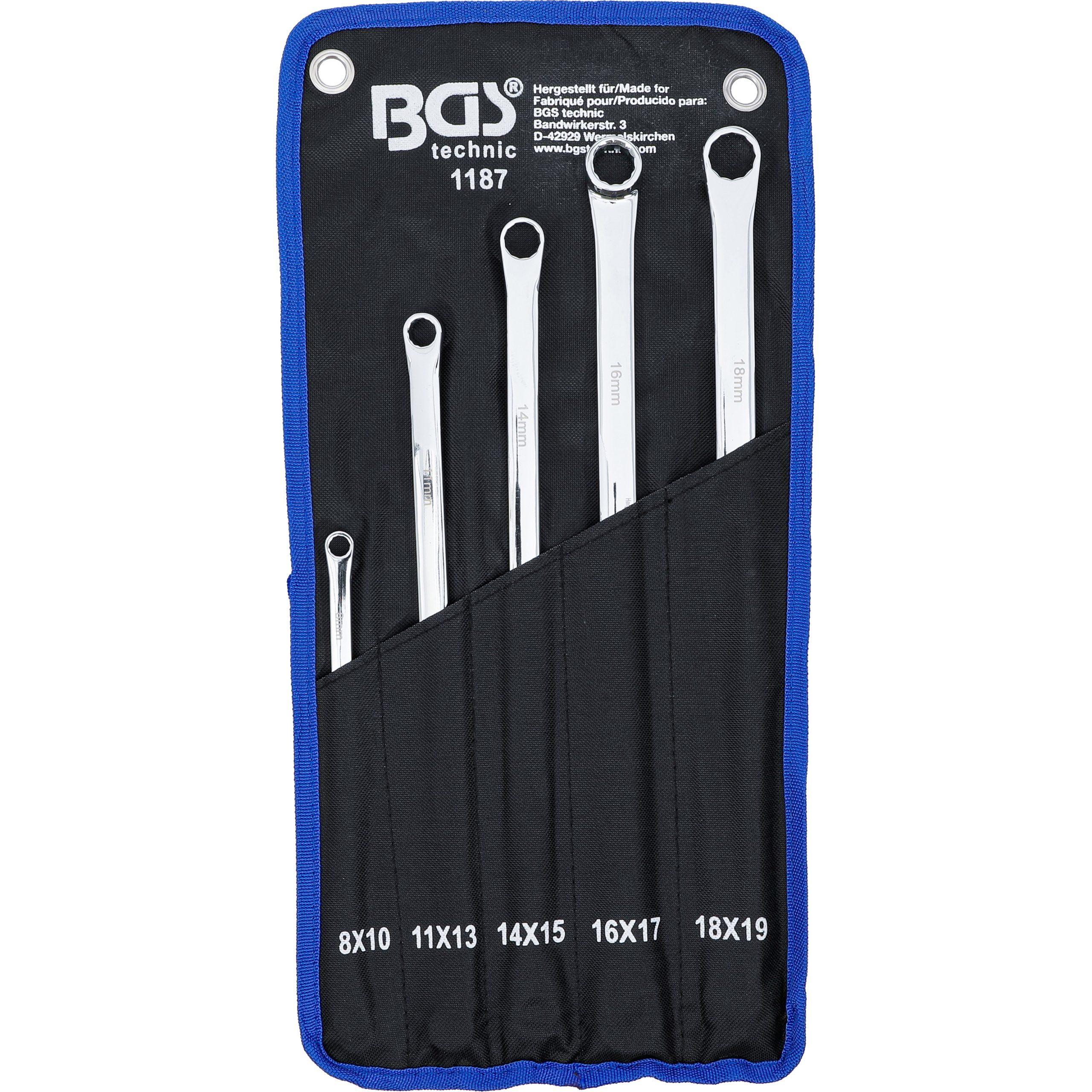 Комплект двустранни ключове, удължени, 8 - 19 мм, 5 бр.