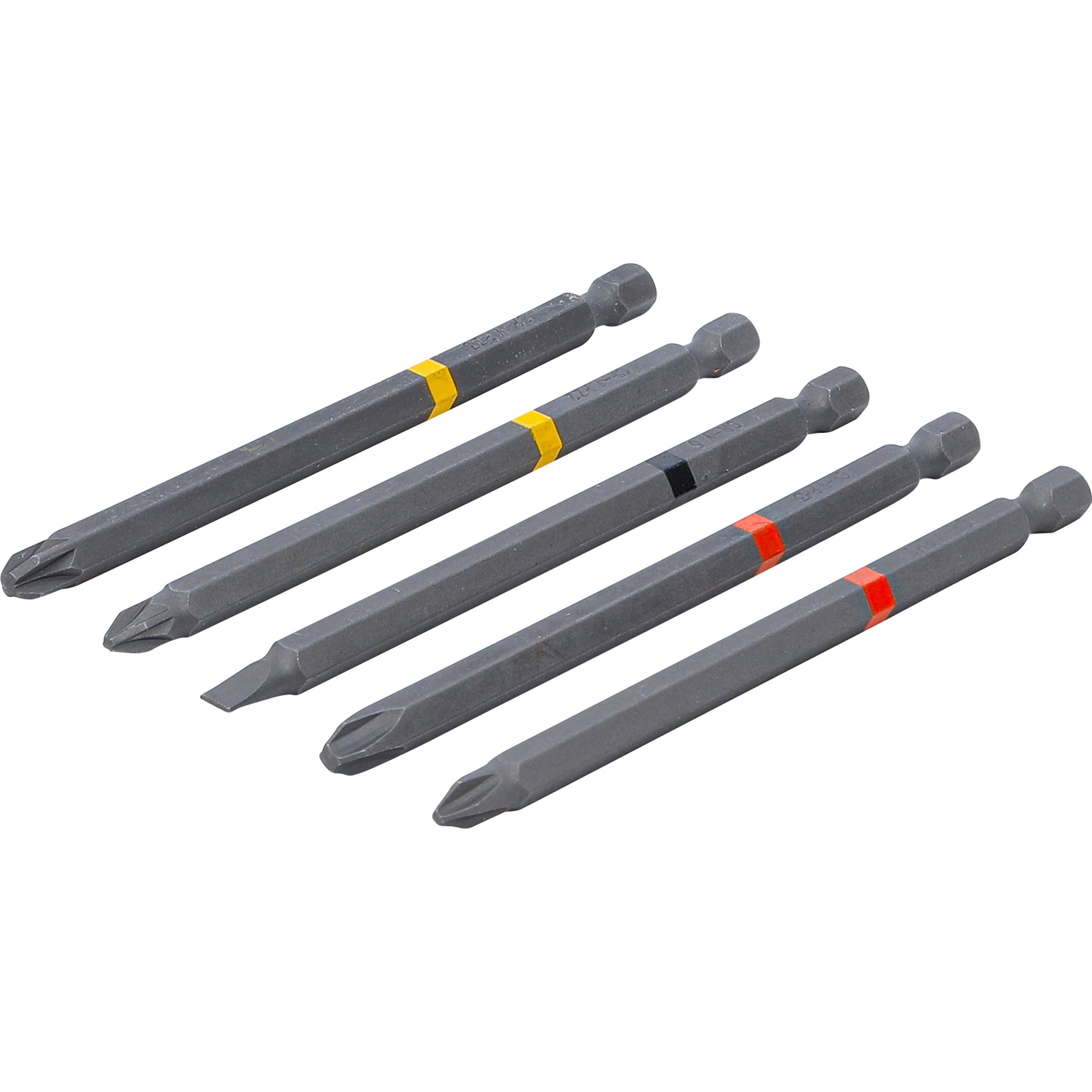 Комплект битове 6.3 mm (1/4") задвижване, кръстат PH, кръстат PZ, прав SL, дължина 110mm, 5 броя