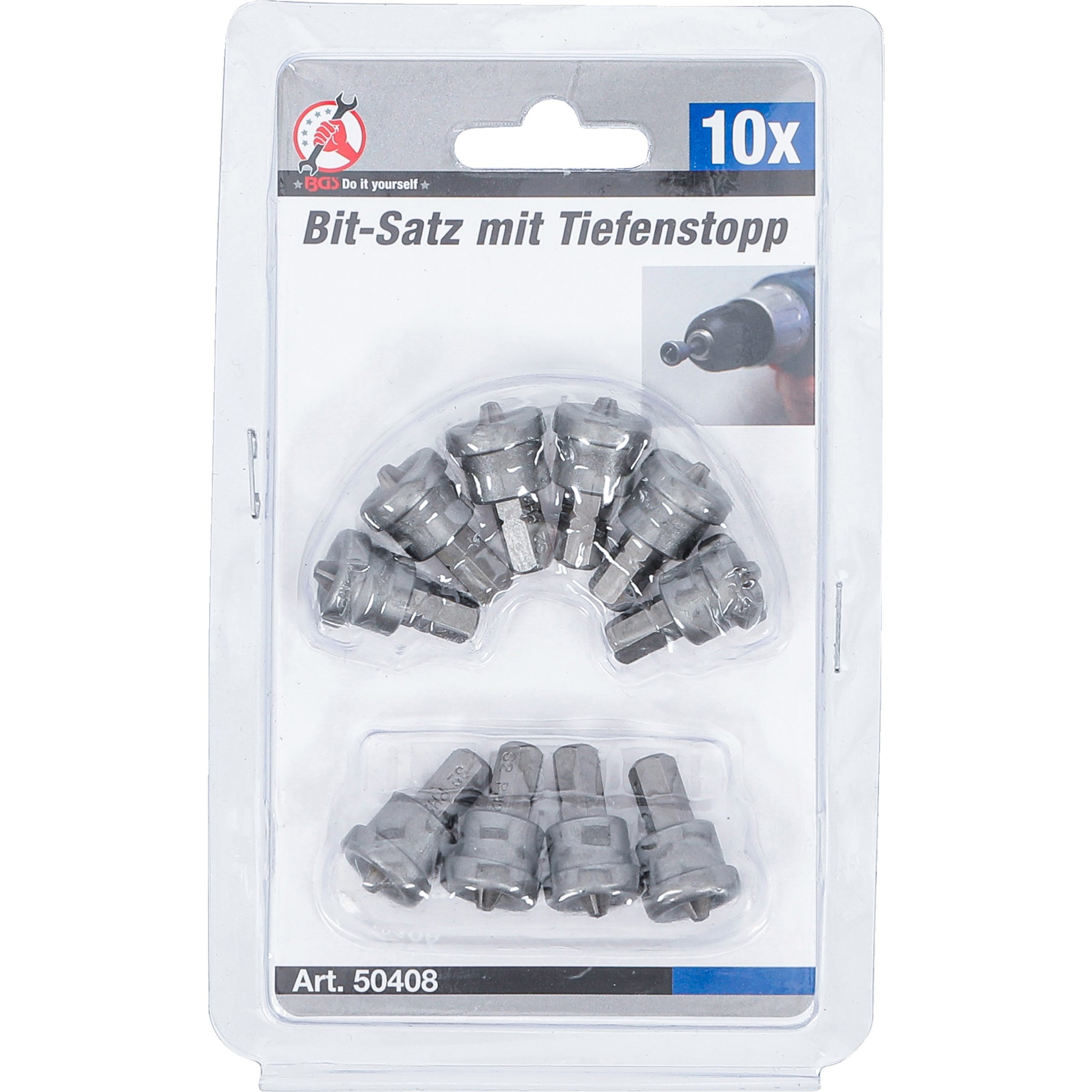 Комплект битове с дълбочинен ограничител за гипсокартон, задвижване 6.3mm (1/4"), кръстат шлиц PH2, 10 броя